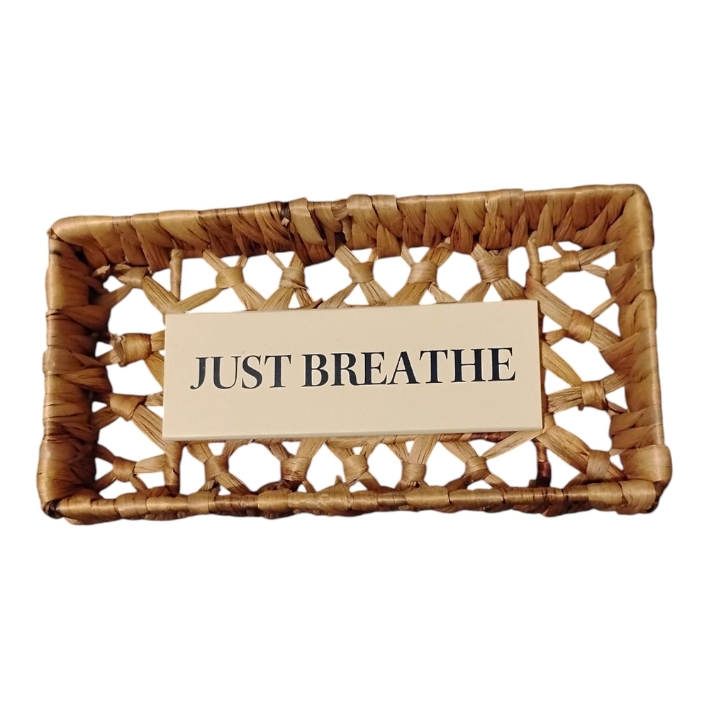 COPY - Natural Woven Wall Art with 'Just Breathe' Sign